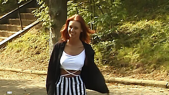 A European Redhead Teen Pleases Herself With A Sex Toy Outdoors