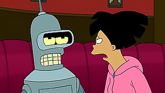 Amy และ Bender แข่งขันกันในสถานการณ์ผู้ใหญ่แบบการ์ตูน