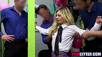 Young Blonde Teen Gets Gangbanged By Security Guards After Being Caught Stealing