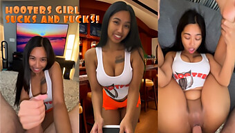 Hot And Horny Asian Hooters Waitress Gets Fucked Hard!