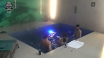 Motel Pool Threesome Continues With Steamy Sex And Orgasm