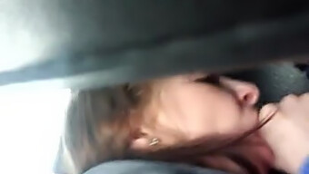 Amateur Couple'S Car Ride Turns Into A Sloppy Oral Sex Session