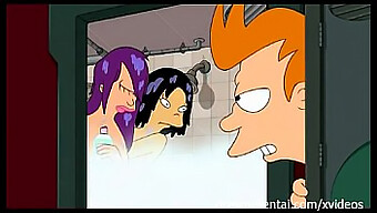 Ménage À Trois Com Desenho Animado Em Um Chuveiro Quente Com Futurama Hentai