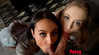 Two Young Girls Join Forces To Seduce A Pervy Daddy In A Steamy Threesome