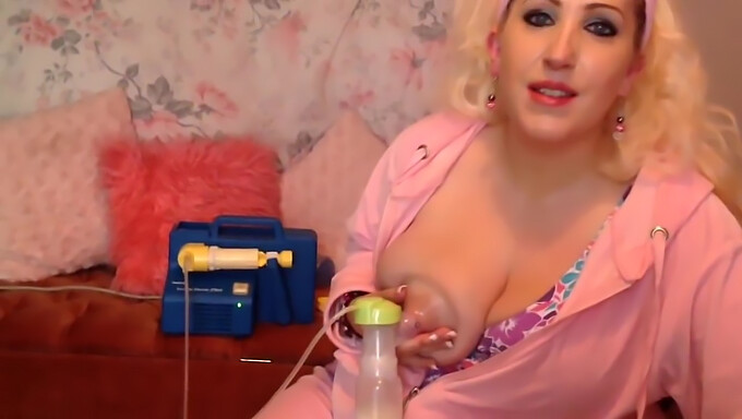 A Mature British Blonde Mom Demonstrates Breastfeeding With A Pump